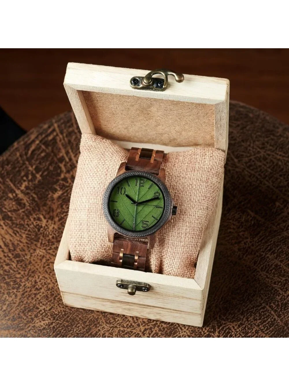 Natural Wooden Men's Watch - Minimalist Japanese Quartz, Unique Leaf Vein Dial